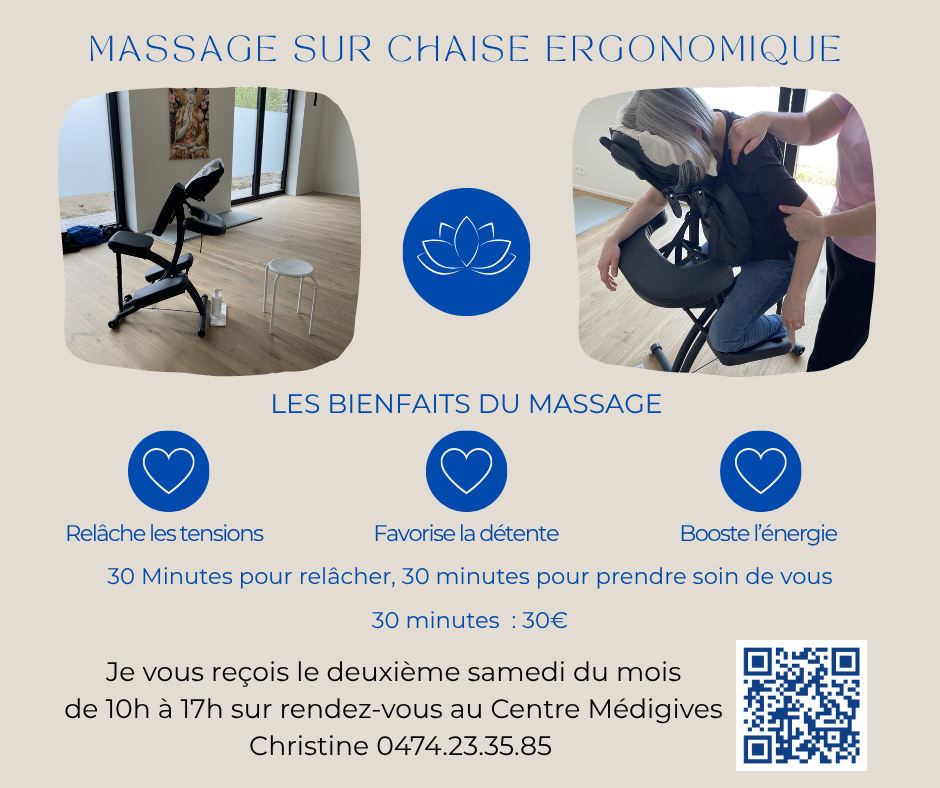 Affiche Massage sur chaise ergonomique - Centre M&eacute;digives